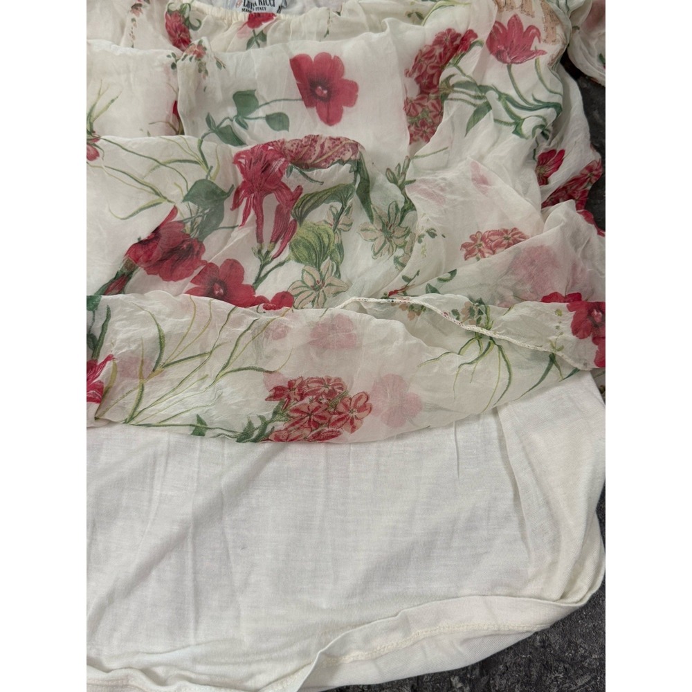 Luisa Ricci Silk Romantic Floral Peasant Boho Blouse Sheer Puff Sleeve Flowy L - Picture 7 of 12